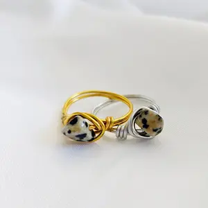 Dalmatian Jasper | Minimalist 18K Gold Handmade  Gemstone Wire-Wrapped Ring