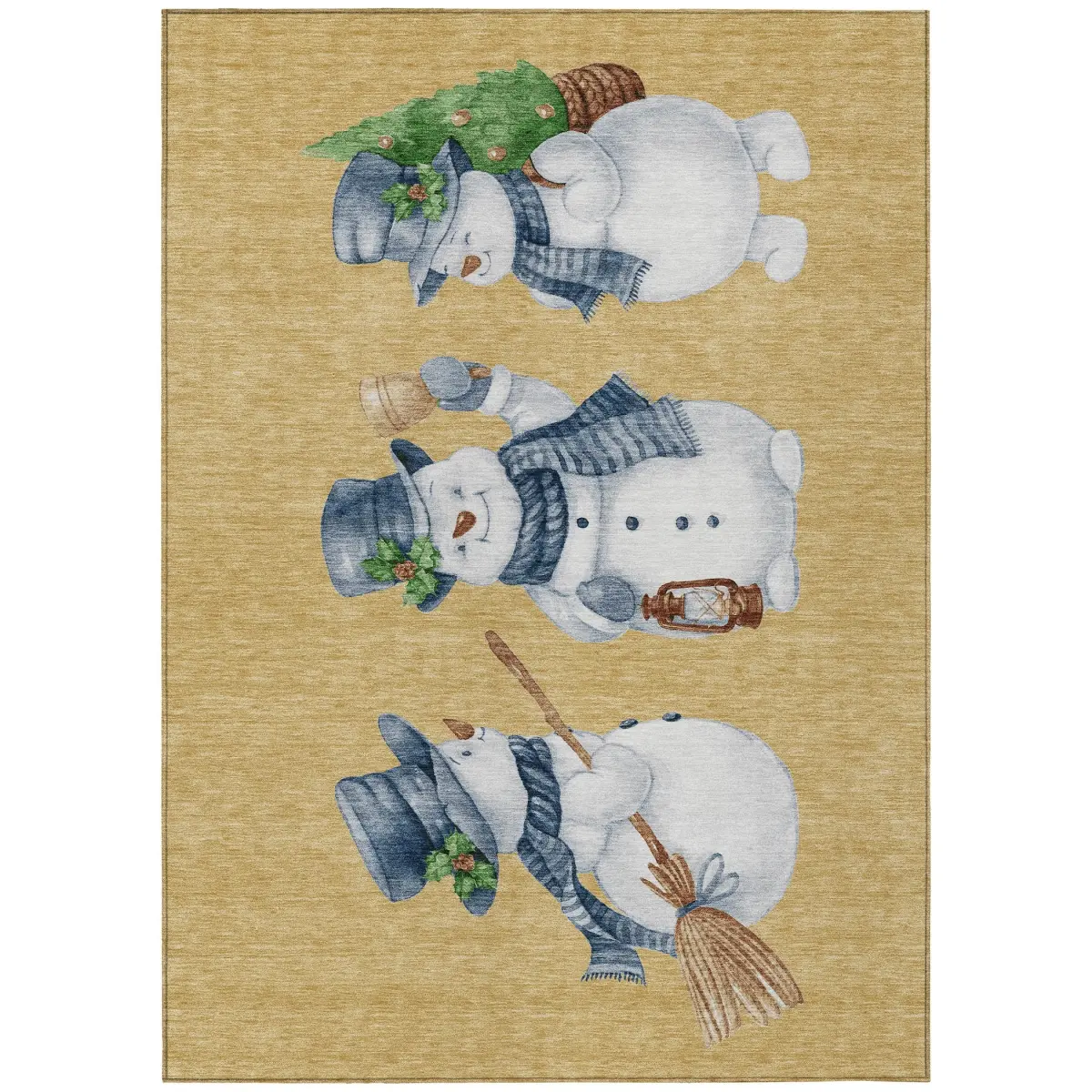 HomeRoots 621754 3 x 5 ft. Gold Denim Blue & Ivory Botanical Leaves Washable Transitional Indoor & Outdoor Rectangle Area Rug