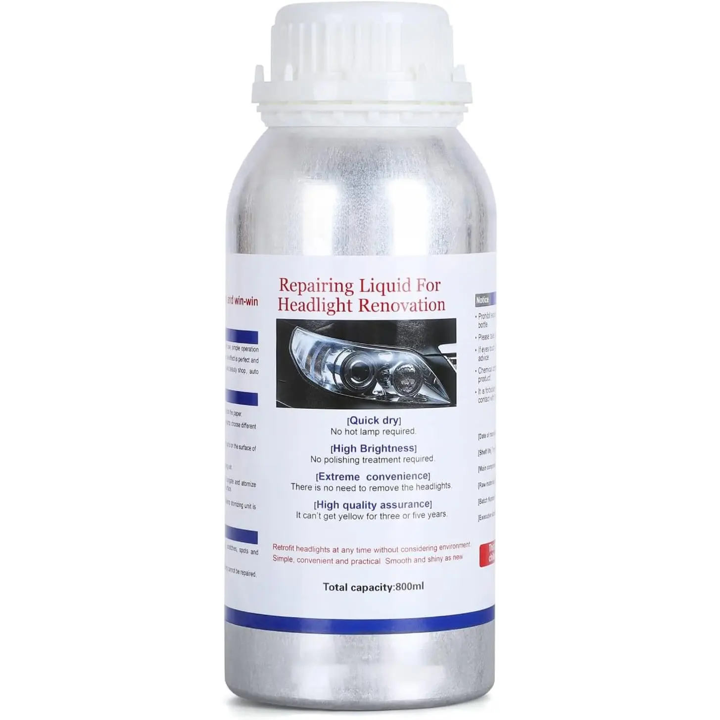 600ML Headlight Restoration Liquid,Automobile Headlight Lens Polish Repair Liquid,  Headlight Scratch Restoring Fluid for Repair Headlight Yellowing, Haze,