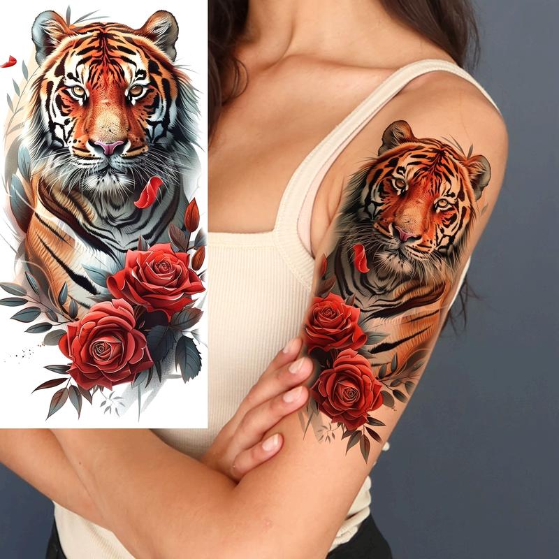 Fragrance-Free Realistic Temporary Tattoos - 6 Sheets Assorted Casual Waterproof PVC Glitter Body Art Stickers for Adults, Children, with Tiger, Rose, Butterfly Designs for Arm, Face, Solid for Glass Surface