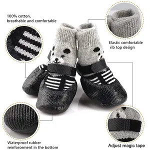 4-Pack Waterproof Anti-Slip Dog Socks – Warm Knit Booties with Rubber Soles for Small & Medium Dogs – Indoor & Outdoor Paw Protection