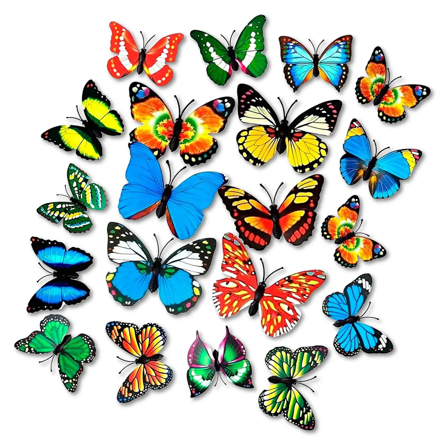 20 Pcs Butterfly Magnets for Refrigerator - 4" Colorful Reliable Hold Magnetic Butterflies for Notes, Photos and Lists - PVC Reusable Fridge Magnets for Kitchen, Office, Classroom and Wall Decor