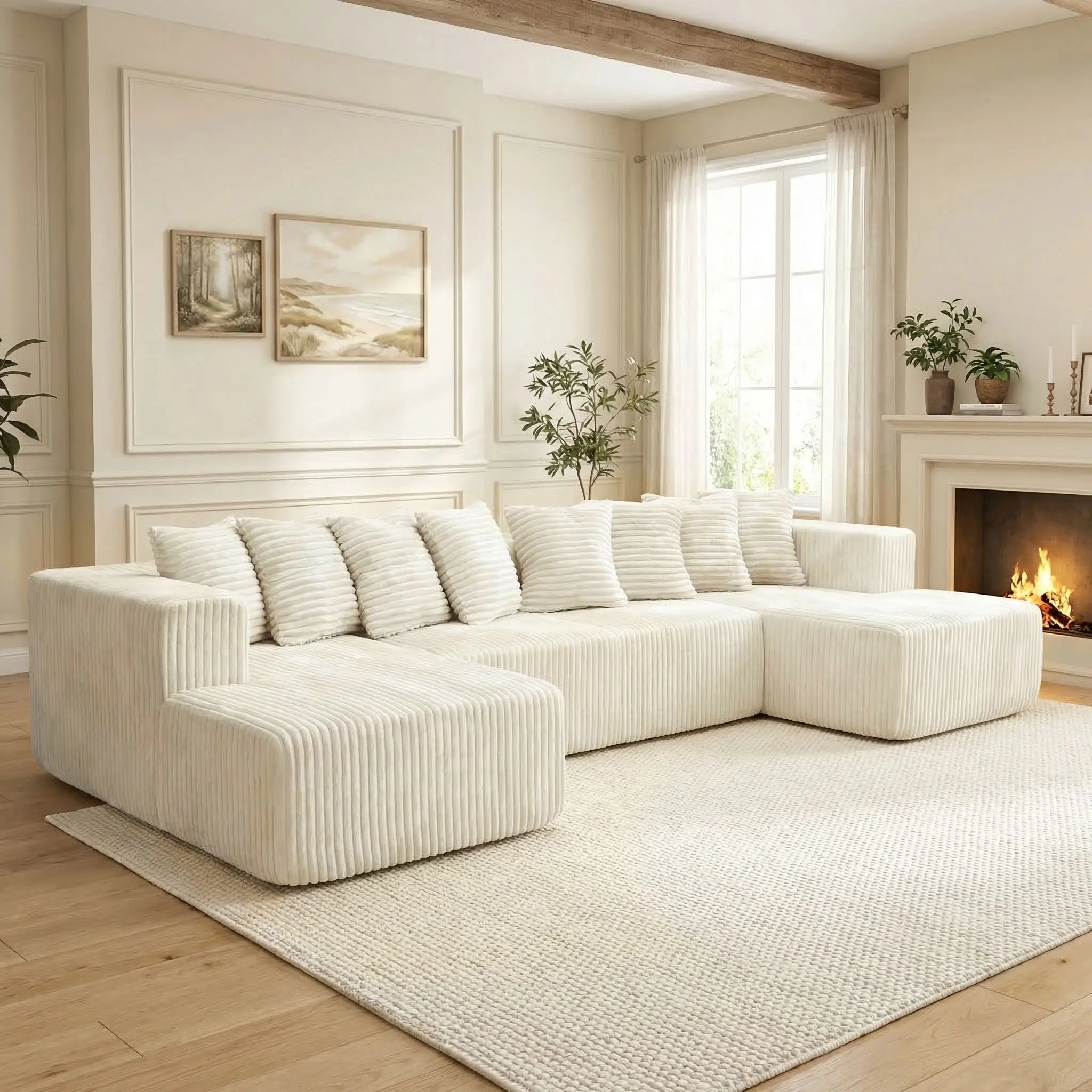 U-shaped Modular Convertible Sofa Bed - Boneless, Modern, Deep-set Lounge L-Shape Sectional Couch, Indoor Living Room Furniture Piece, Boneless Sectional Couch