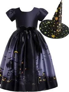 (Dress + all accessories) Long dress Halloween black dress holiday costume girls young girls Halloween costume