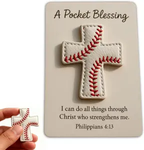 Handmade Baseball Cross Pocket Blessing Gift, Christian Faith Keepsake with Bible Verse Card for Athletes, Inspirational Baseball Gift for Players, Coaches, Team Members, Compact Sports Prayer Token for Daily Carry