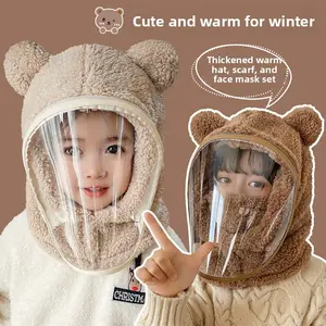 Kids Winter Hat with Mask and Scarf Windproof Full Face Cover for Boys Girls Cycling Skiing Outdoor Thick Fleece Lined Hat Cap