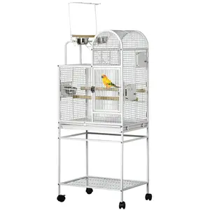 55" Large Parrot Cage - With Toy Hooks, Top Perch, Tray, Food Cups, Rolling Stand (Pet Supplies for Cockatiels, Small to Medium Birds)