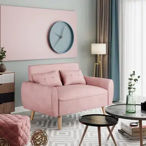 ANNWS Small Modern Loveseat Couch Sofa, Mid Century Fabric Upholstered 2-Seat Sofa Couch Love Seats Furniture for Small Space,Living Room,Apartment with 2 Pillows,Black