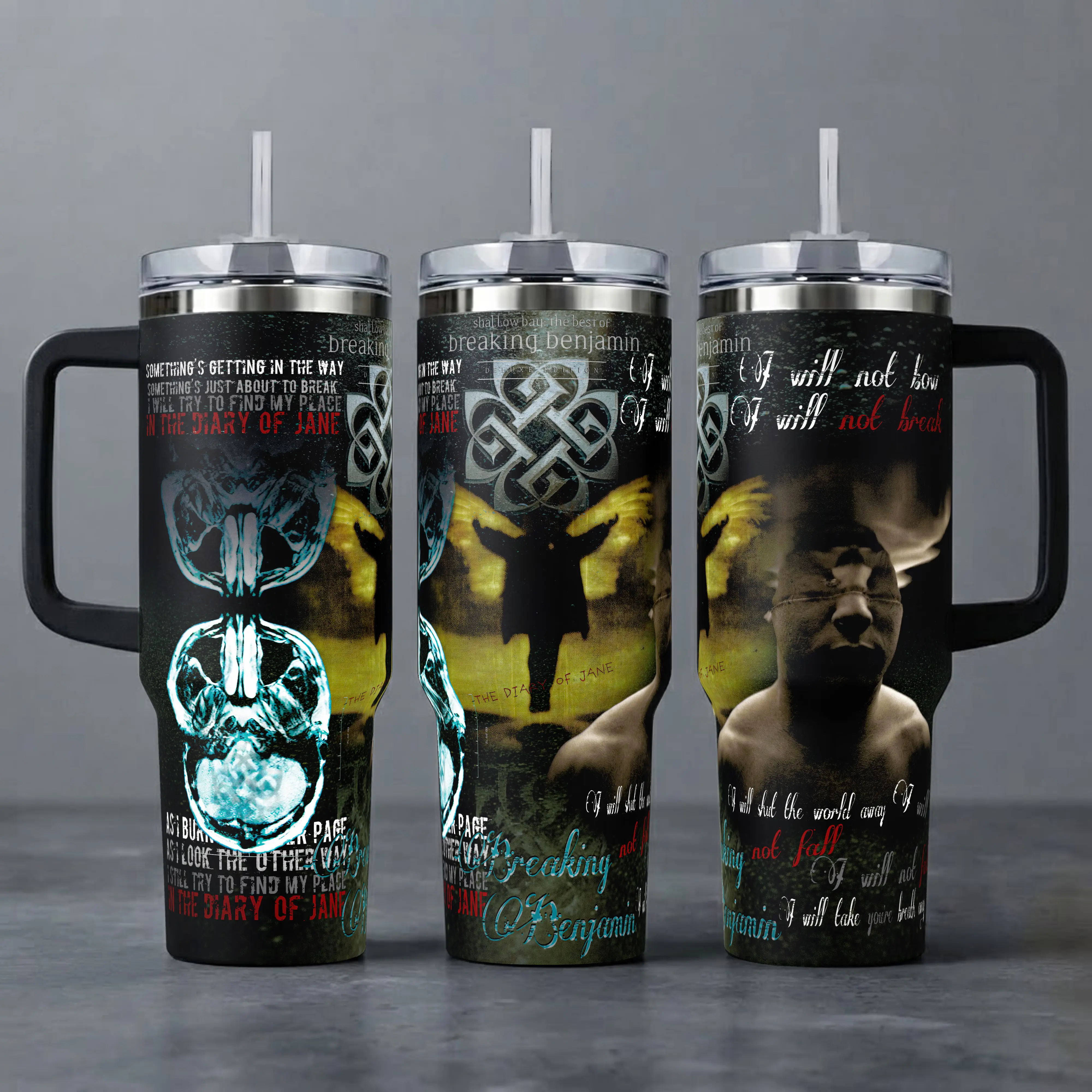Breaking Benjamin Band Tumbler, 20oz & 40oz Insulated Travel Mug with Handle & Straw, The Diary of Jane Alternative Rock Art Cup, Music Fan Merchandise