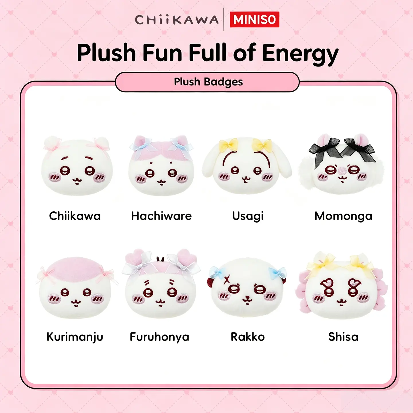【New Arrival】MINISO Chiikawa Fresh Hairstyle Series Plush Badge. Adorable Chiikawa Characters With Distinct Lovely Hairstyle Designs, Soft Fluffy Plush Surface With Sturdy Safety Pin At Back, Can Decorate Backpacks, Hats And Handbags. tiktokshopbacktoscho
