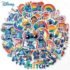 DISNEY Officially Licensed 50pcs Rainbow Stitch Vinyl Stickers – Waterproof Classic Decals for Laptop Water Bottle Skateboard, 1.57-2.76 Inches for DIY and Gifts