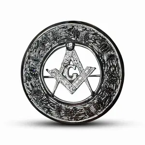 Scottish Highland Kilt Fly Plaid Brooch Thistle Masonic badge in an Nickel Chrome Finish.