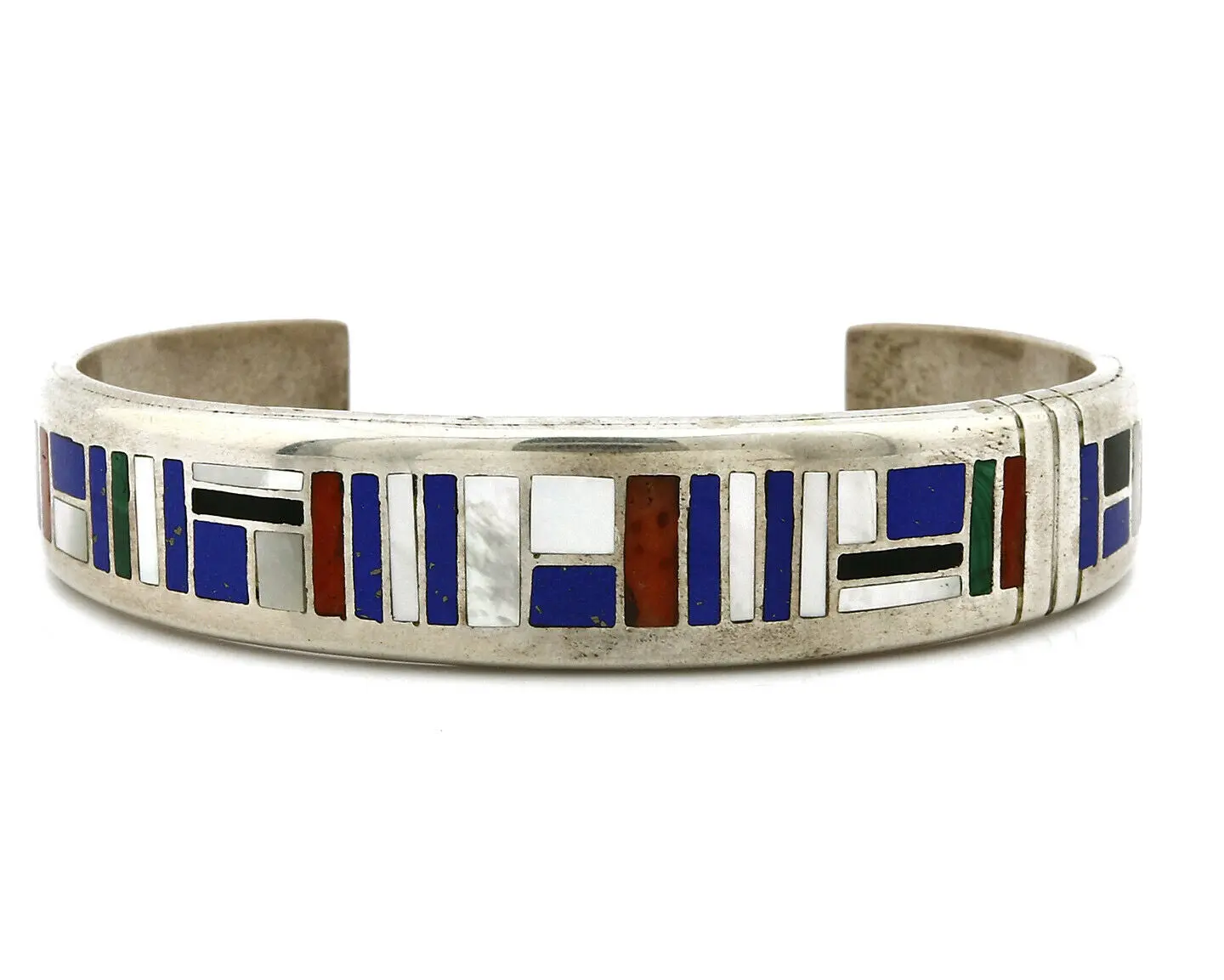 Artist David Freeland Inlaid Natural Gemstone .925 SOLID Silver Cuff Bracelet