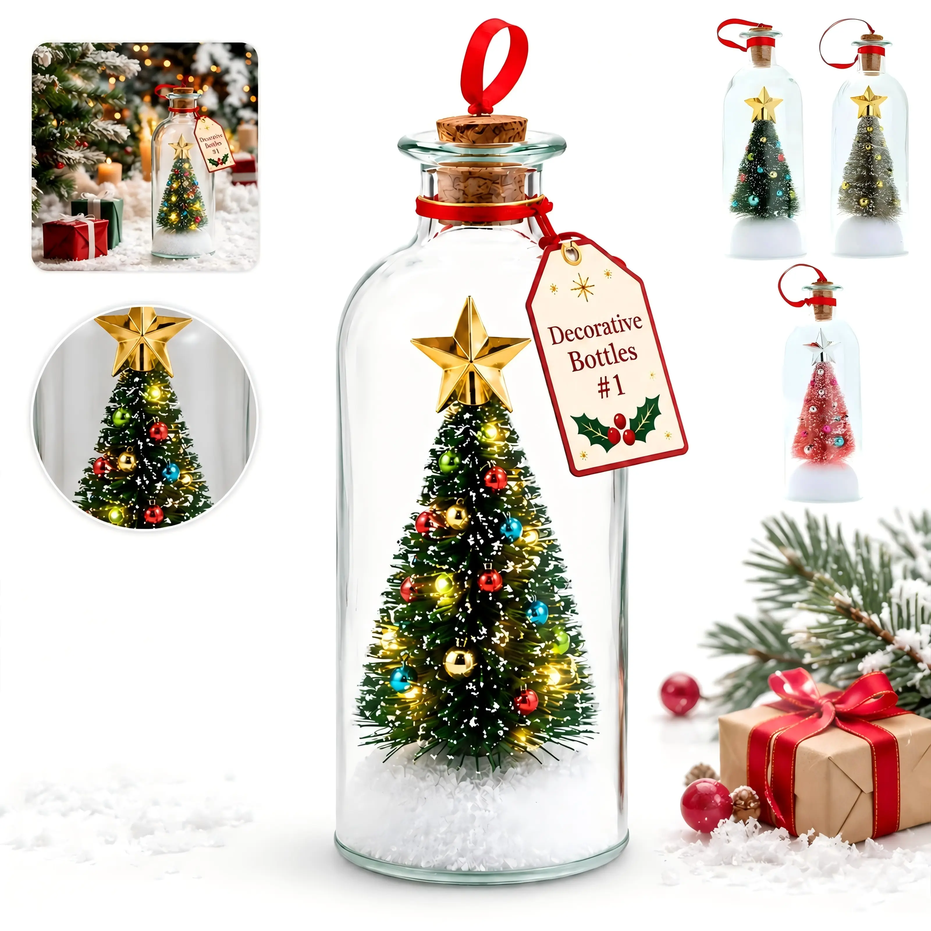 Christmas Message in A Bottle Tree Recordable Snow Globe Forever Voice Ornament Playback Cork Glass Sentimental Gift Personalized Winter Vial Greeting Festival Party New Year Card Idea Handmade