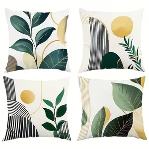 4pcs-Bohemian Throw Pillow Covers, Modern Abstract Art Minimalist Leaf Pattern Design, Leaf Motif, Home Décor Products, Suitable Spring Living Room, Bedroom, Sofa and Bed Decoration, 2D Flat, Single Sided Printing, No Pillow Core