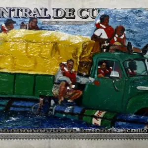 Pintura original sobre billete cubano balseros