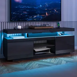 Hommpa LED TV Stand for TVs up to 70" with Power Outlets Modern Entertainment Center High Gloss Finish Adjustable Shelf PS5 Storage Gaming Media Console