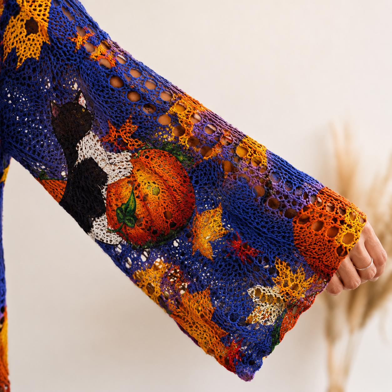 Halloween knit pullover sweater shown from another angle
