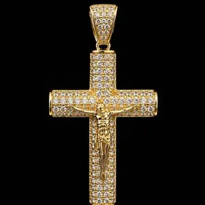 14K Stainless Steel Cross Pendant Gold Plated 24" Miami Cuban Chain Religious Faith Jewelry Unisex Elegant Design