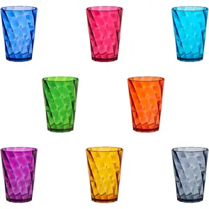 Optix Mini Plastic Reable Drinking Glasses (Set of 8) 8oz Juice Cups in Jewel Tone Colors |  Tumblers,  A | Top-Rack Dishwasher Safe