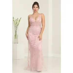 Royal Queen RQ8047 Floral Embroidery Sheath Long Prom Evening Dress