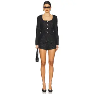 Amanda Uprichard Long Sleeve Kya Romper in Black