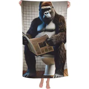 Single-sided printing Funny Monkey Reading Newspaper Beach Towel, Microfiber Quick Dry Humorous Cool Gorilla Bathtub Bath Towels