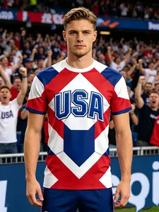 2026 Football T-Shirt, Usa Team Jersey, Match Training Sports Wear, Breathable Mesh Fabric, Fan Merchandise, Loose-Fit, Short Sleeve