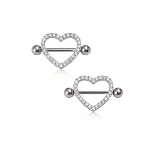 Heart Shaped Nipple Ring, 2pcs Rhinestone Decorated Nipple Ring, Body Jewelry for Women & Men, Fashion Accessories for Party, Daily Clothing DecorGift
