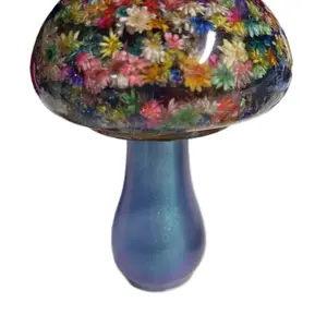Large Mushroom Decoration - Colorful Glittery Design with Floral Elements for Home Office or Event Glam Decor