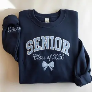Embroidered Personalized Senior Sweatshirt, T-shirt/ Sweatshirt/ Hoodie, Coquette Senior Team Shirt, Senior Night, Senior Sunrise, Class of 2026, Senior Cheer Gift, Unisex Crew Neck Pullover for Men Women