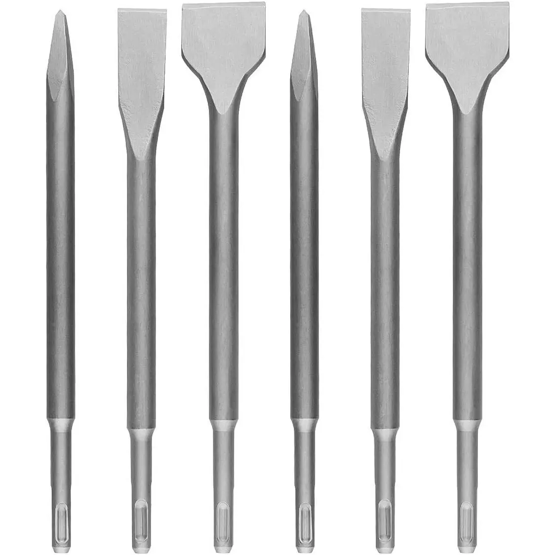 6-Piece SDS Plus Concrete Drill Bit & Chisel Set - Rotary Hammer Accessories with Point, 2pcs 20mm Flat, 40mm Flat, 1.57x9.84 Inch SDS Chisel Bit for Concrete Masonry, Concrete Masonry Chisel
