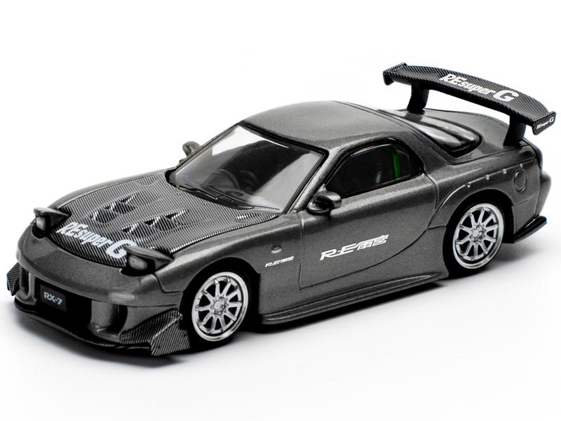 Mazda RX7 (FD) "RE Amemiya" Widebody RHD Gunmetal Gray Metallic with Carbon Hood 1/64 Diecast Model Car by Pop Race