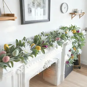 Easter Theme Rabbit Ear Leaf Artificial Vine Wall Hanging Decor, Indoor Outdoor Spring Atmosphere Decoration, Faux Flower Art, Festive Decorations