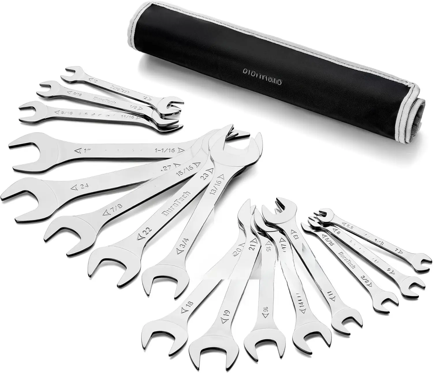 Super-thin Open End Wrench Set, SAE and Metric (from 5/16" to 1-1/16", 5.5mm to 27mm), 16-, Slim Spanner Wrench Set with Rolling Pouch