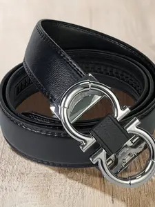 Men’s Double Ring Automatic Belt Gunmetal Buckle Business Style Waist Accessory