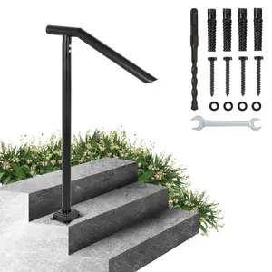 VEVOR 3Ft Step Railing, Iron Stair Handrail Floor Mounted Sturdy Black Arched Handrails for Outdoor Indoor Steps Fits 2 to 3 Steps