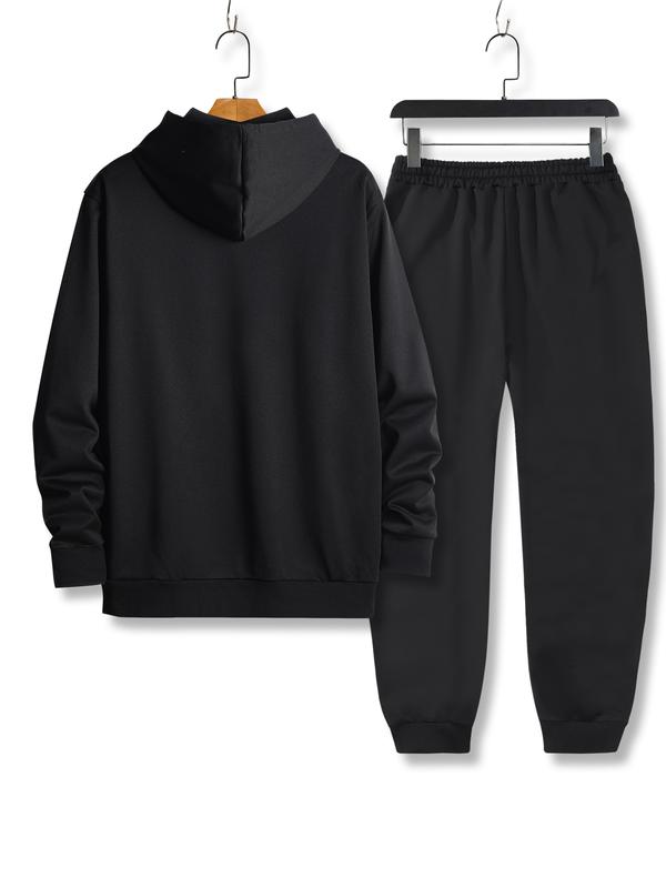 Men's Spring/Autumn Lightweight Hoodie & Jogger Set with Blessing Letter Cross Print Pattern, Stylish Casual Men's Pocket Streetwear Sweatpants with Elastic Waist & Drawstring, Perfect Gift for Him