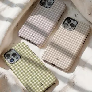 Boho Gingham Personalized Monogram Shockproof Smartphone Case - Custom Initials Casing for iPhone 17,16,15,14,13,12,11,SE & Compatible Devices - Protective Accessory for Teens, Iphone 16