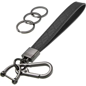 Leather Wristlet Keychain Car Key Chain Holder with 3 Key Ring Wrist Lanyard with Anti-Lost D Ring for Men and Women