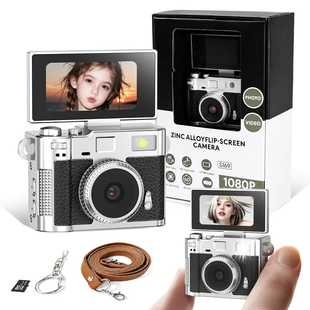 Mini Digital Camera with Zinc Alloy Metal Material, 1080P HD Vlogging Camera with Flash & 1.47 Inch Screen, 16GB Card & Leather lanyard, Sturdy Durable Pocket Camera for Travel Daily Use, Premium Gift for Teens Girls Boys Kids