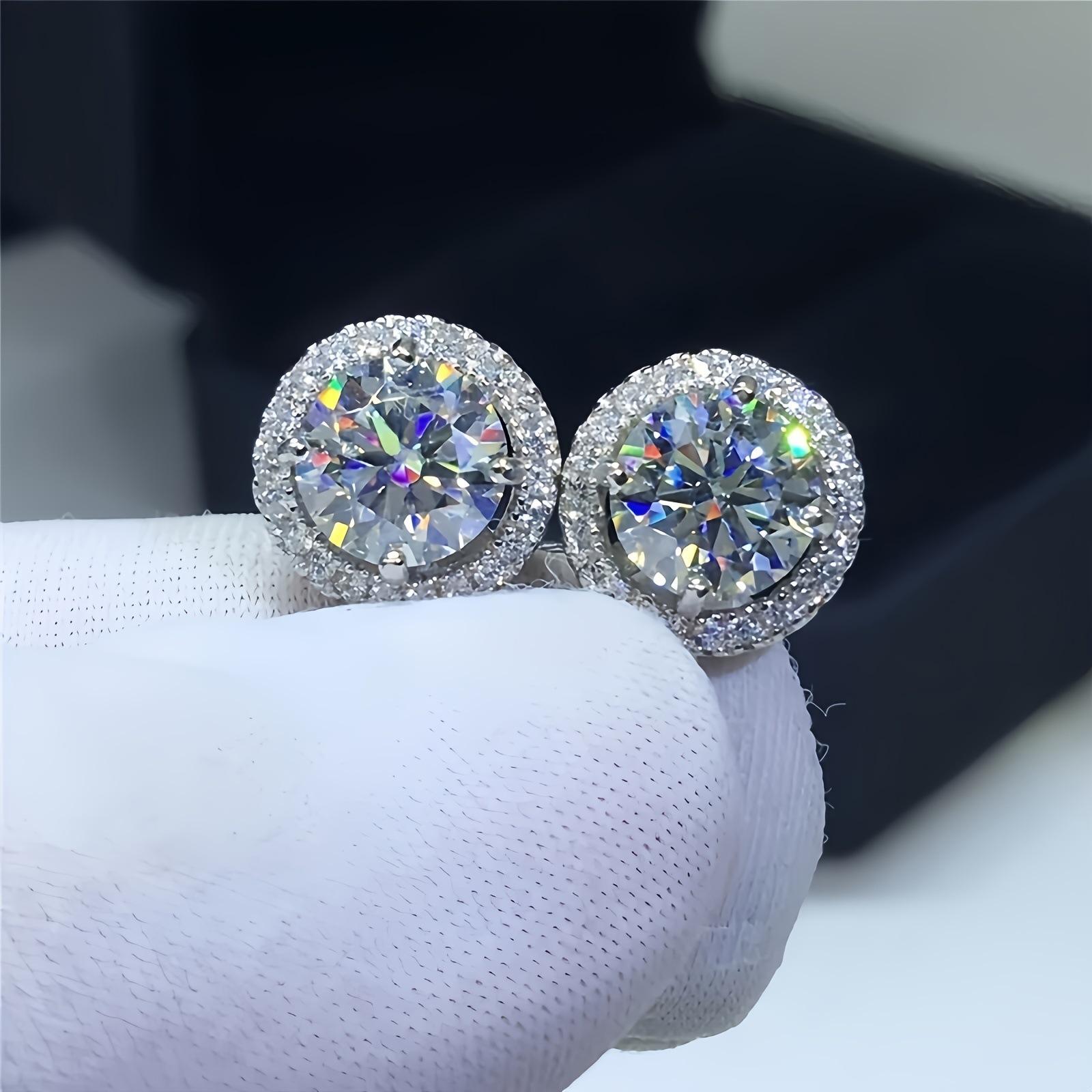 [2026 Trend Alert] Men's S925 Sterling Silver Round Cubic Zirconia Stud Earrings - Casual Sparkling Jewelry Gift for Him, Pretty Studs, High Quality Earrings