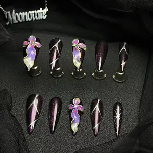 Moonovate - IRIS 10pcs Handmade Press On Nails Stiletto Nails REUSABLE 3D Gel Fake Nails Acrylic Press On Nails											