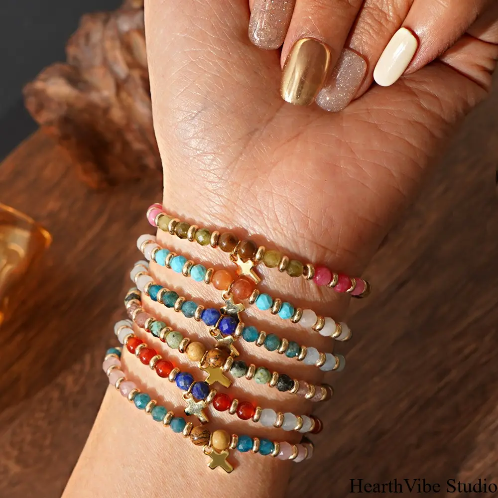 Unisex Vintage Sports Wristband Bracelet - High-Quality Hand-Beaded Accessory with Natural Crystal-Gem Cross Pendant, Youth-Focused, No, Crystal Gems