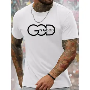 Men'S Navy Blue "GOD IS GOOD" Graphic T-Shirt - Casual Short Sleeve Crewneck, Summer Fashion, Polyester Blend, Machine Washable, Relaxed Fit Tee |     Bold Graphic Tee |     Knit Fabric