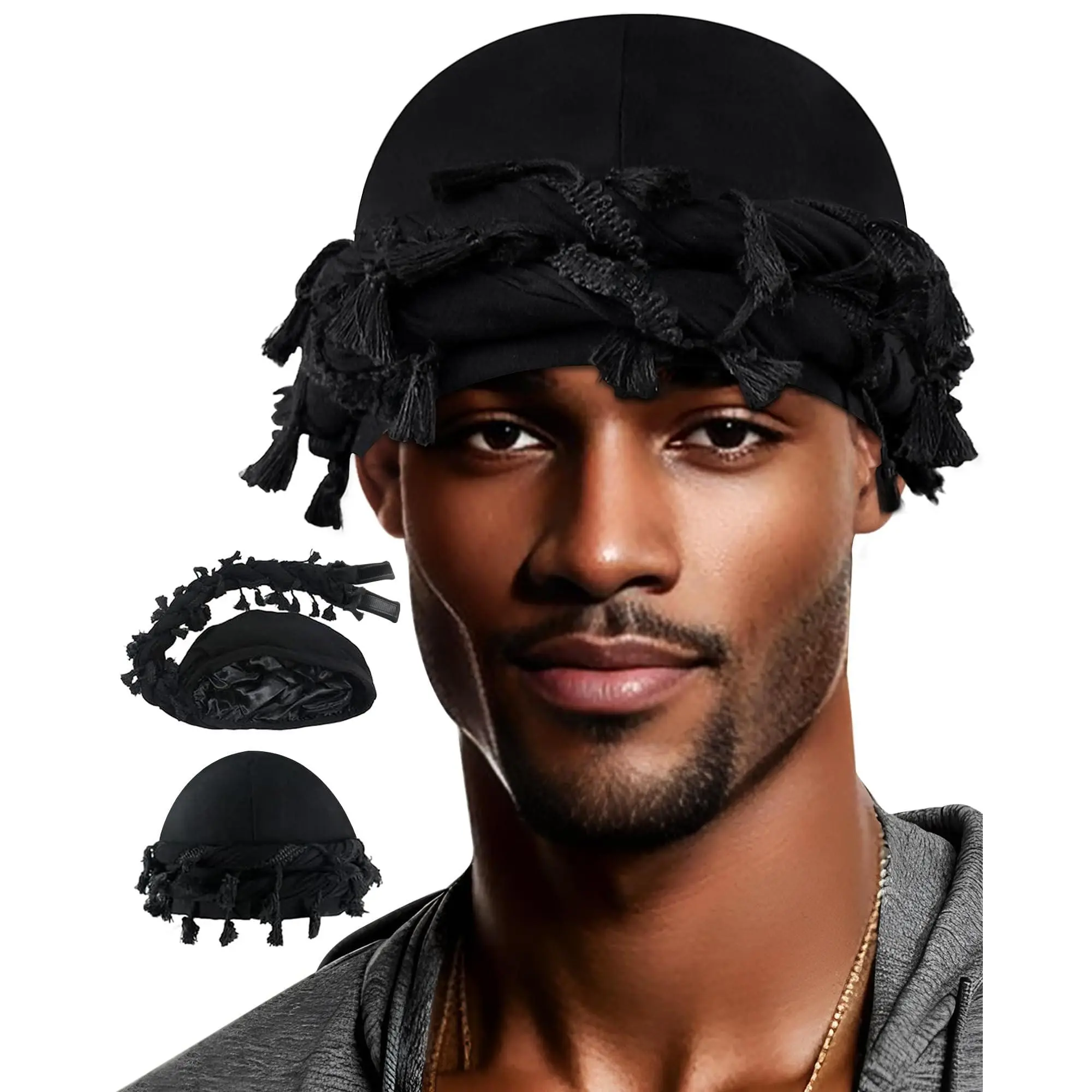 Pre-Tied Silk Lined Turban for Men & Women, Stylish Twist Scarf Head Wrap with Tassels, Comfortable Cap for Sleeping, Hairwraps