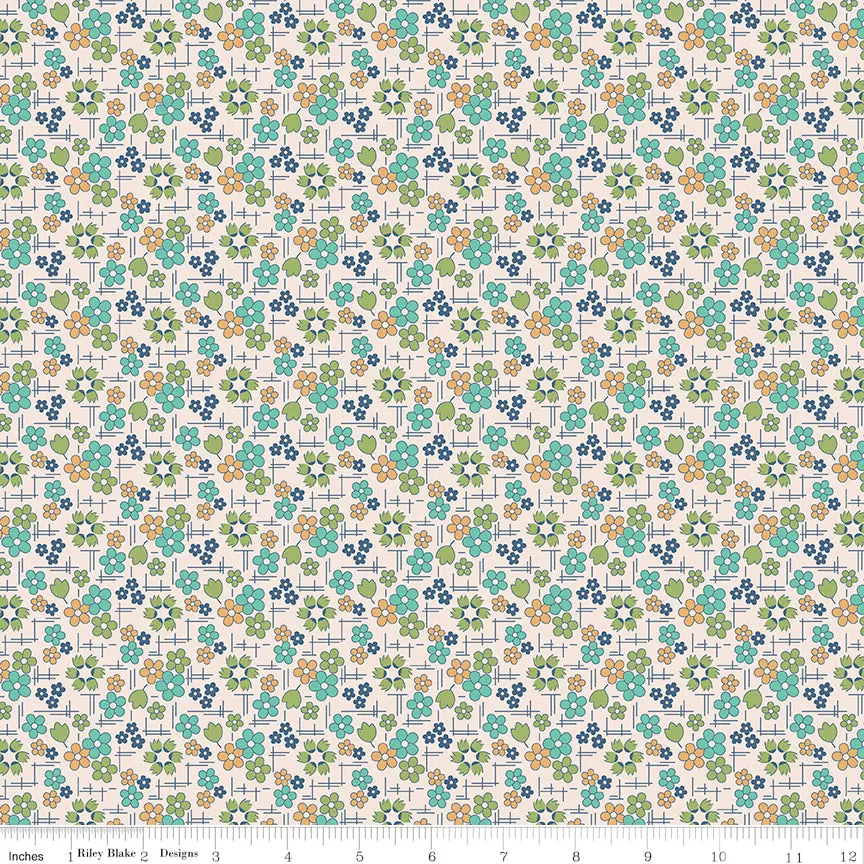 Farmer's Daughter Daisy Sea Glass Fabric by the Yard or Fat Quarter - Lori Holt for Riley Blake