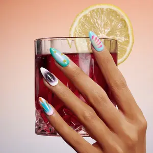 Trendy Almond Press On Nails, Colorful Painted Designs, Airbrushed Ombré Designs, Custom Abstract 3D Art, Long Lasting, Salon Quality, Reusable