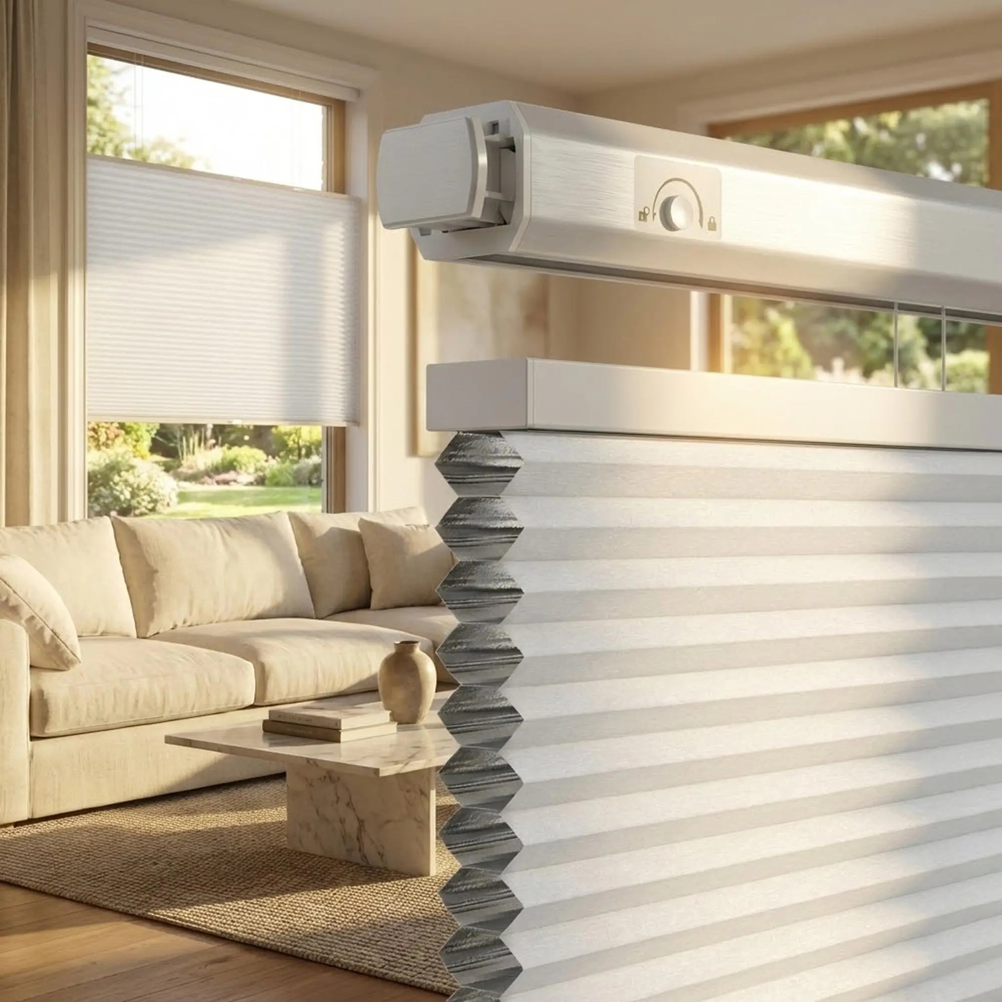 Grandekor Cordless Honeycomb Blinds - 1.5-Inch Large Cell No-Drill Top-Down Bottom-Up, Indoor Window Use, Thermal Privacy, Rental-Friendly, Aluminum Foil Light Blocking Blackout Curtain Blinds