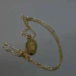 N55-Mini Green Judas Taddeos  Pendant 18 Karat Gold-plated 17.5-Inch Box Chain Unisex Necklace